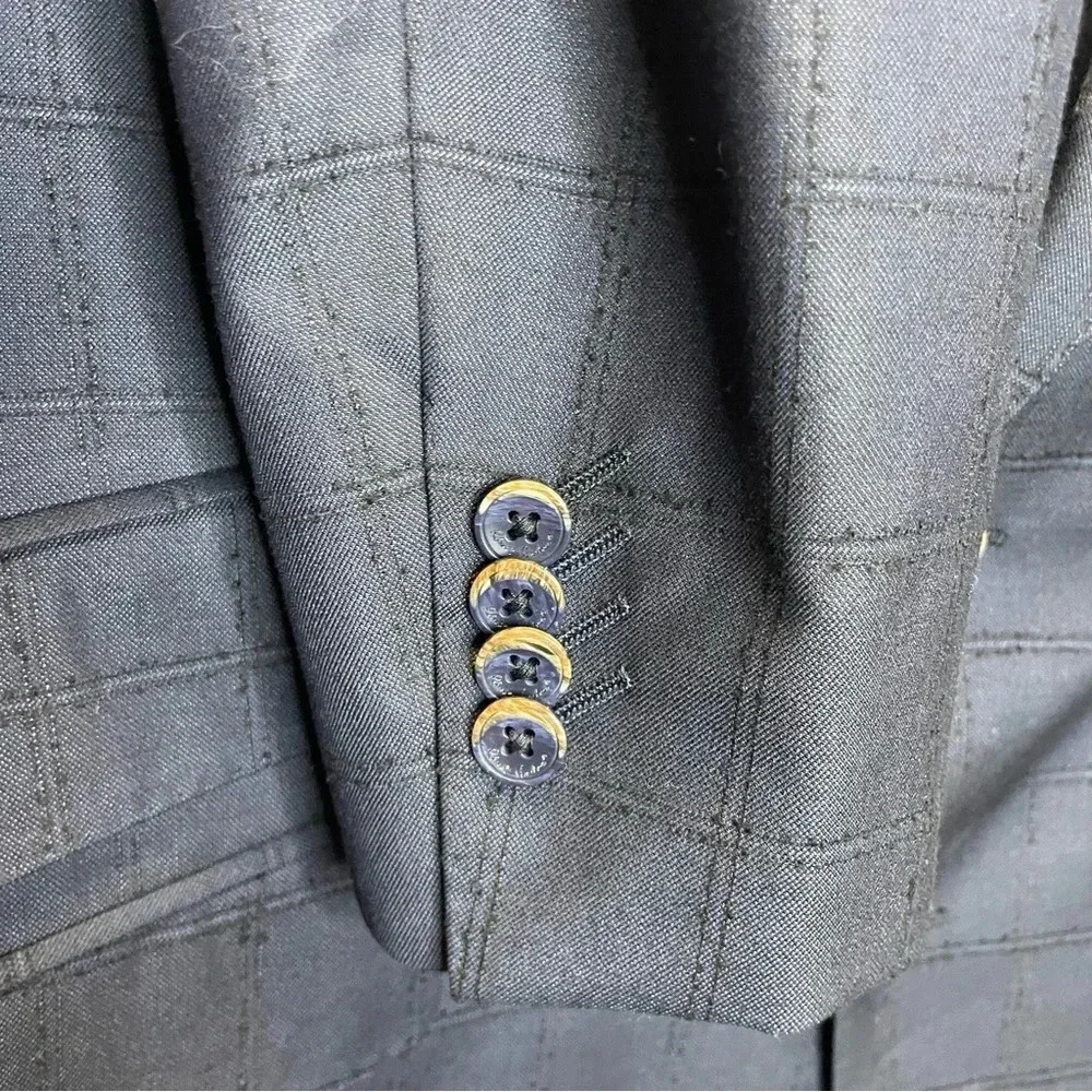 Robert Graham Wool/Silk Blend Windowpane Navy Blue Blazer Suit Jacket